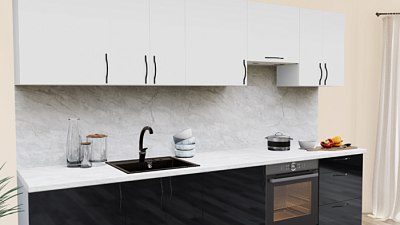 Кухня на заказ Белый глянец - Черный